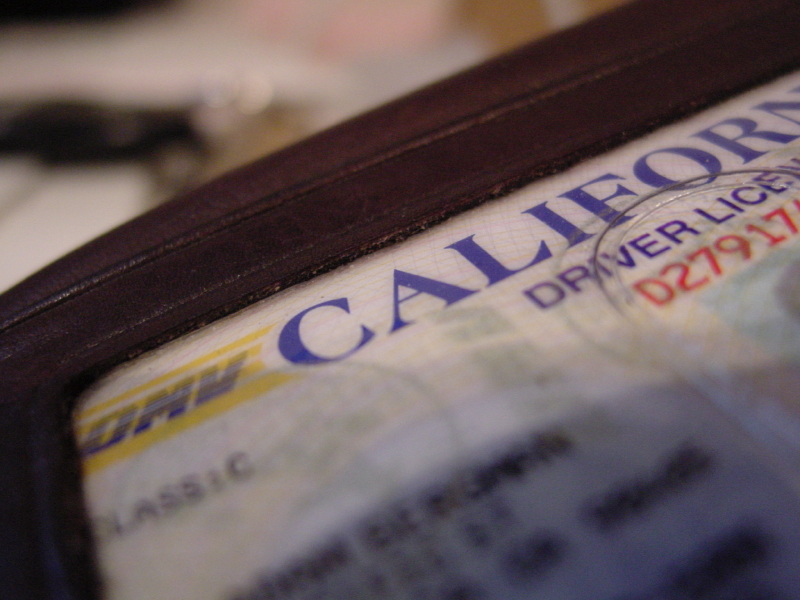 California driver's license in a wallet