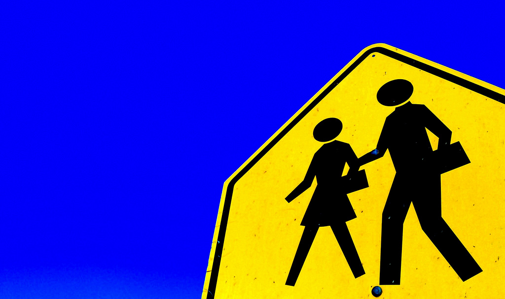 school zone crosswalk safety sign