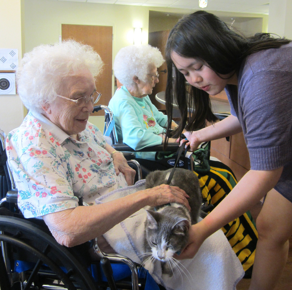elderly women receiving care at a nursing home