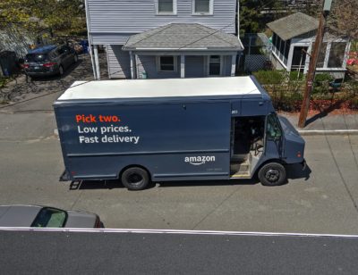 Amazon Truck in the street.